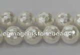 CSB454 15.5 inches 14mm faceted round shell pearl beads