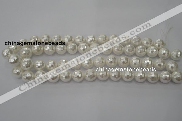 CSB454 15.5 inches 14mm faceted round shell pearl beads