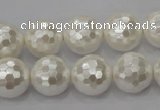 CSB455 15.5 inches 16mm faceted round shell pearl beads