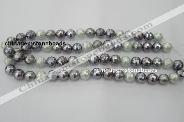 CSB461 15.5 inches 10mm faceted round mixed color shell pearl beads