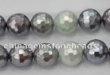 CSB462 15.5 inches 12mm faceted round mixed color shell pearl beads