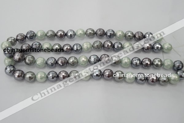 CSB462 15.5 inches 12mm faceted round mixed color shell pearl beads