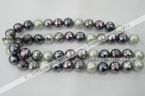 CSB463 15.5 inches 14mm faceted round mixed color shell pearl beads