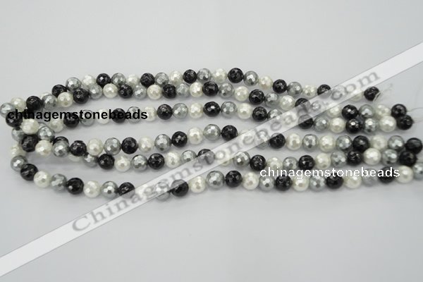 CSB471 15.5 inches 10mm faceted round mixed color shell pearl beads