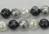 CSB472 15.5 inches 12mm faceted round mixed color shell pearl beads