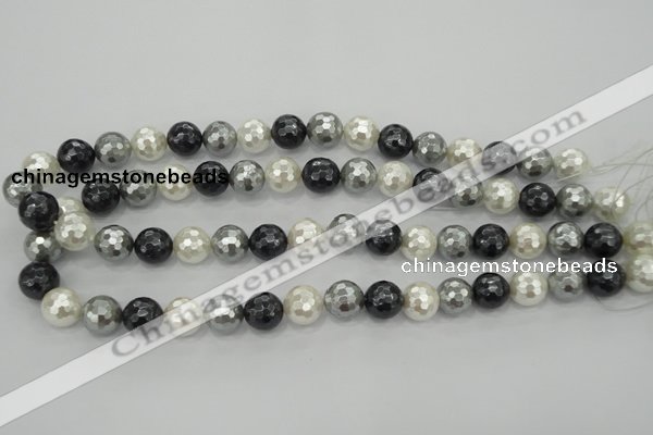 CSB472 15.5 inches 12mm faceted round mixed color shell pearl beads