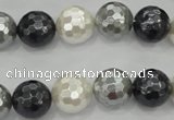 CSB473 15.5 inches 14mm faceted round mixed color shell pearl beads