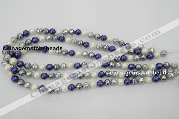 CSB480 15.5 inches 8mm faceted round mixed color shell pearl beads