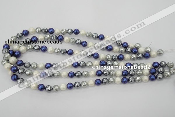 CSB481 15.5 inches 10mm faceted round mixed color shell pearl beads