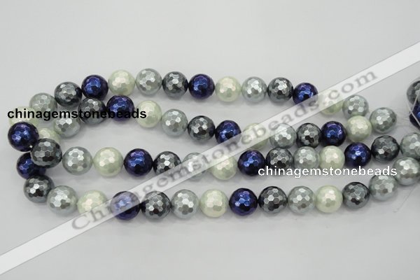 CSB482 15.5 inches 12mm faceted round mixed color shell pearl beads