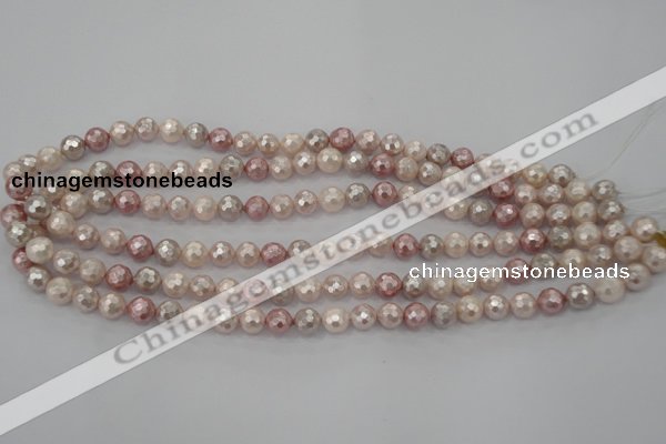 CSB490 15.5 inches 8mm faceted round mixed color shell pearl beads