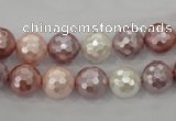 CSB491 15.5 inches 10mm faceted round mixed color shell pearl beads