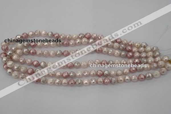CSB491 15.5 inches 10mm faceted round mixed color shell pearl beads