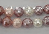 CSB492 15.5 inches 12mm faceted round mixed color shell pearl beads