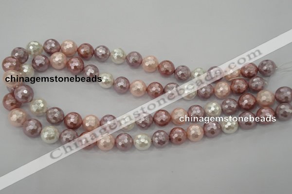 CSB492 15.5 inches 12mm faceted round mixed color shell pearl beads