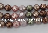 CSB500 15.5 inches 8mm faceted round mixed color shell pearl beads