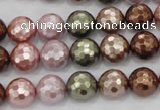 CSB501 15.5 inches 10mm faceted round mixed color shell pearl beads