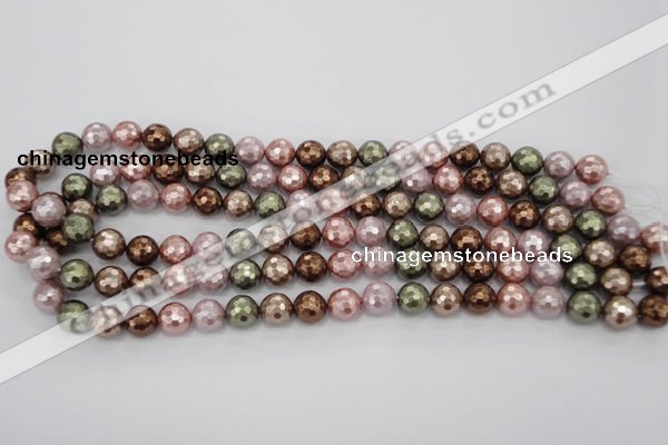 CSB501 15.5 inches 10mm faceted round mixed color shell pearl beads