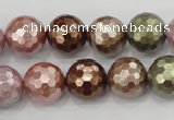 CSB503 15.5 inches 14mm faceted round mixed color shell pearl beads