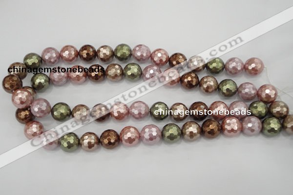 CSB504 15.5 inches 16mm faceted round mixed color shell pearl beads