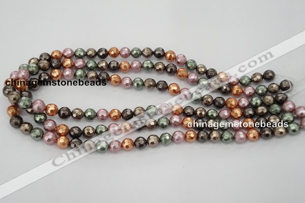 CSB510 15.5 inches 8mm faceted round mixed color shell pearl beads