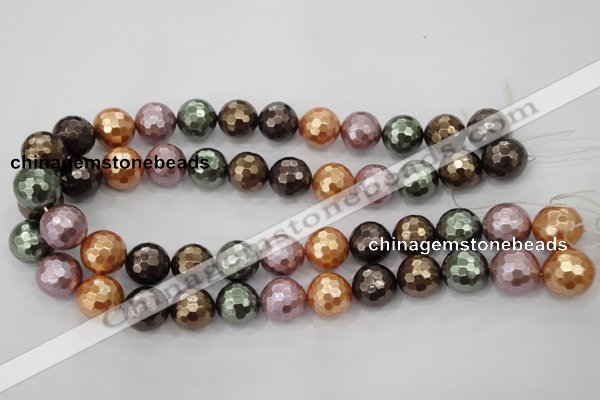 CSB513 15.5 inches 14mm faceted round mixed color shell pearl beads