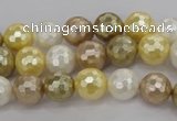 CSB521 15.5 inches 10mm faceted round mixed color shell pearl beads