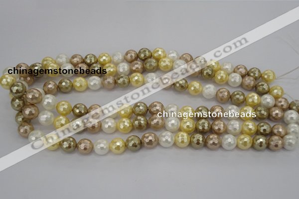 CSB521 15.5 inches 10mm faceted round mixed color shell pearl beads