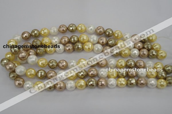 CSB523 15.5 inches 14mm faceted round mixed color shell pearl beads