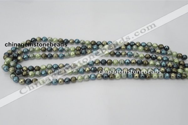 CSB529 15.5 inches 6mm faceted round mixed color shell pearl beads