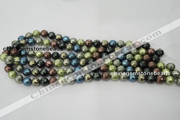 CSB530 15.5 inches 8mm faceted round mixed color shell pearl beads