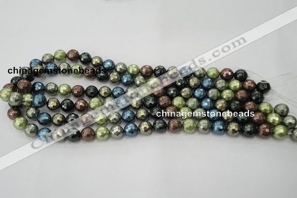 CSB531 15.5 inches 10mm faceted round mixed color shell pearl beads