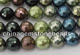 CSB532 15.5 inches 12mm faceted round mixed color shell pearl beads