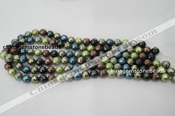 CSB532 15.5 inches 12mm faceted round mixed color shell pearl beads