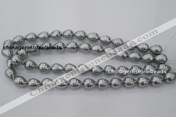 CSB550 15.5 inches 12*15mm whorl teardrop shell pearl beads