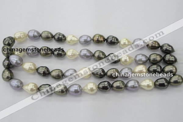 CSB552 15.5 inches 12*15mm whorl teardrop mixed color shell pearl beads