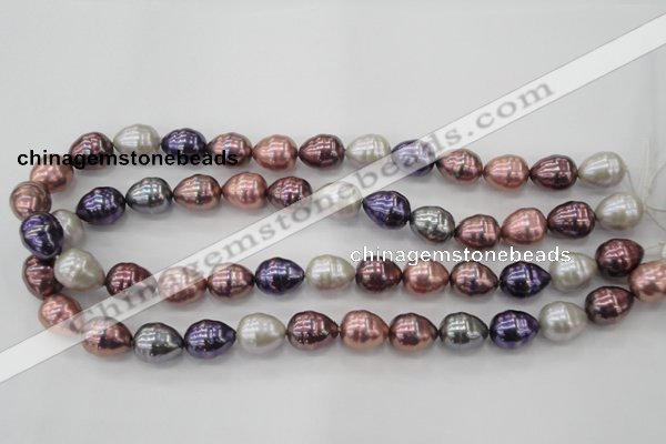 CSB553 15.5 inches 12*15mm whorl teardrop mixed color shell pearl beads