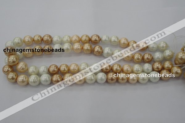 CSB611 15.5 inches 12mm whorl round mixed color shell pearl beads