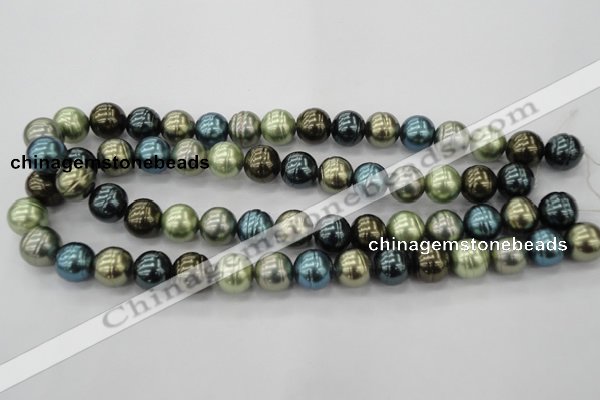 CSB623 15.5 inches 14mm whorl round mixed color shell pearl beads