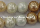 CSB636 15.5 inches 16mm whorl round mixed color shell pearl beads