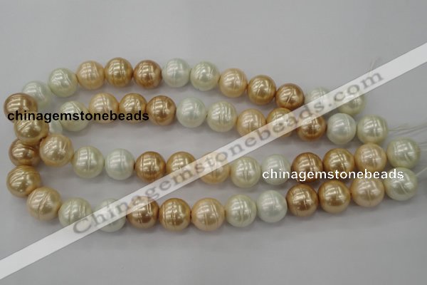 CSB636 15.5 inches 16mm whorl round mixed color shell pearl beads