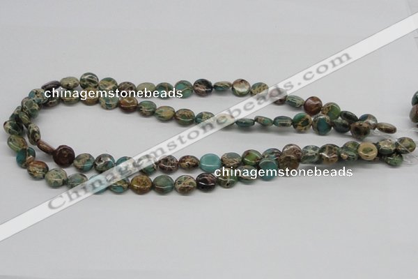 CSE5008 15.5 inches 10mm flat round natural sea sediment jasper beads