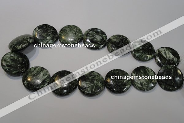 CSH128 15.5 inches 30mm flat round natural seraphinite gemstone beads