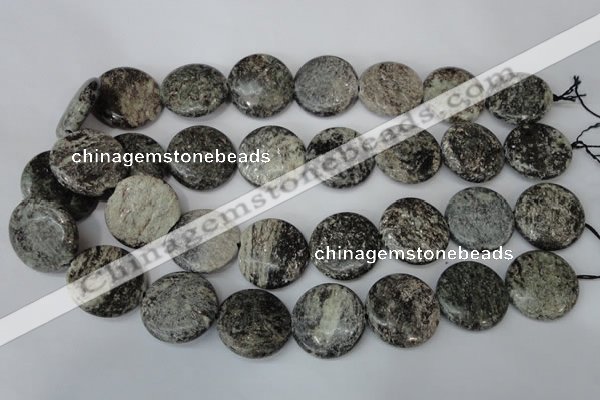 CSI29 15.5 inches 25mm flat round silver scale stone beads wholesale