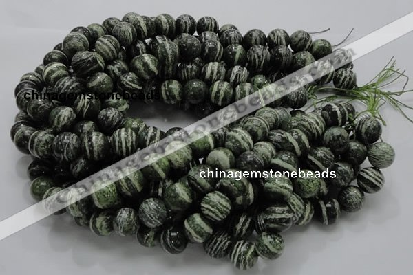 CSJ06 15.5 inches 14mm round green silver line jasper beads wholesale