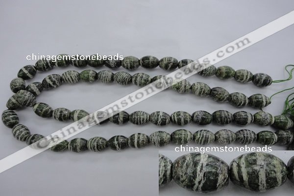 CSJ100 15.5 inches 10*14mm rice green silver line jasper beads