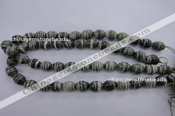 CSJ101 15.5 inches 12*16mm rice green silver line jasper beads