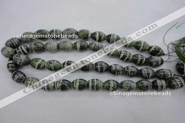 CSJ102 15.5 inches 13*18mm rice green silver line jasper beads