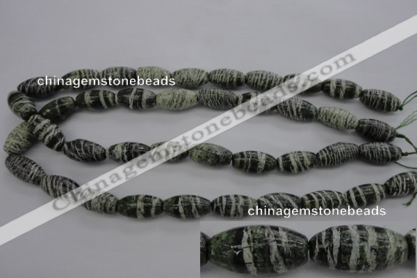 CSJ105 15.5 inches 10*20mm rice green silver line jasper beads