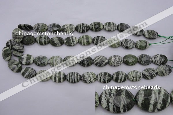 CSJ112 15.5 inches 13*18mm faceted oval green silver line jasper beads